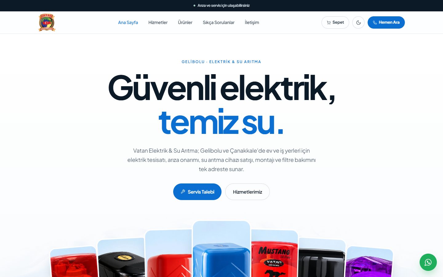 Vatan Elektrik & Su Arıtma web sitesi ekran görüntüsü